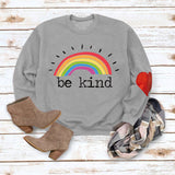 Be Kind – pull ample à manches longues et col rond avec lettres arc-en-ciel, automne et hiver