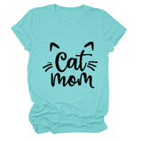 Chat Maman Lettre Col Rond Large Chat Lâche Décontracté Manches Courtes T-shirt Femme