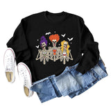 Skull Bat Print Loose Crewneck Long Sleeves Plus-size Sweatshirt Woman