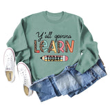 Y'all Gona Learn Today Lettre Chemise à manches longues imprimé léopard Grand pull