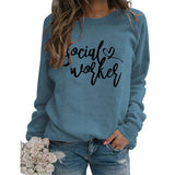 Sozialarbeiter Rundhals Mode Große Größe Damen Langarm Lose Print Pullover