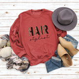 HAIR Stylist Letter Print Langarm Herbst und Winter Bottoming T-Shirt Rundhals Pullover Shirt