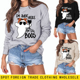 Ich bin nur hier für den lockeren und lässigen Geisterpullover für Damen mit Rundhalsausschnitt und langen Ärmeln.