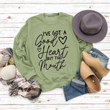 Sweat-shirt ample à manches longues et col rond avec lettres patchwork I'V GOT A Good