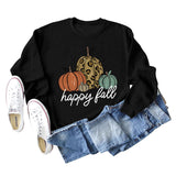 Happy Fall Pumpkin Letter Print Halloween Fall and Winter Round Neck Long Sleeve Sweater Women