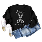 Hair Stylist Scissors Letter Print Bottoming Long Sleeve Round Neck Sweatshirt
