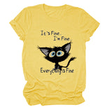 It's Fine I'm Fine T-shirt à manches courtes et col rond avec grandes lettres imprimées