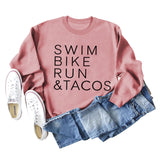 SWIM BIKE RUN TACOS BUCHSTABEN LOCKERES DAMEN SWEATSHIRT