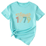 Rundhals 1979 Damen T-Shirt Vintage Buchstabendruck Kurzarm