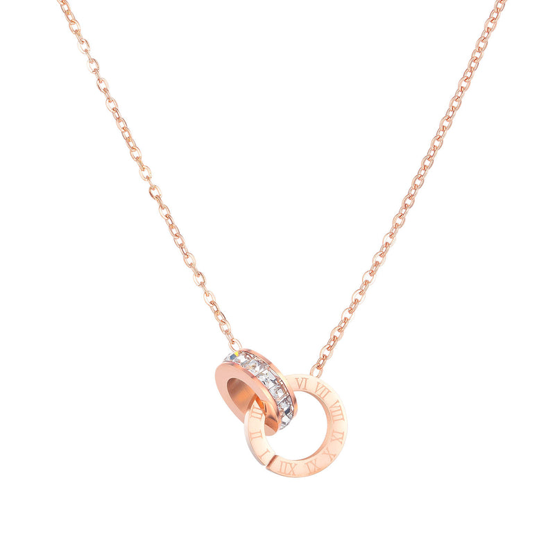 Schlüsselbeinkette im Sweetheart-Stil für Damen, modisch mit Zirkonia, römischen Ziffern, Doppelring