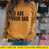 Rundhals-Oberteile mit Buchstaben, langärmelig, GO ASK-Aufdruck, lockeres Sweatshirt