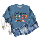 Y'all Gona Learn Today Lettre Chemise à manches longues imprimé léopard Grand pull