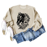 Plant Flower Round Neck Autumn and Winter Loose Print Long Sleeve Sweater Girl