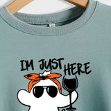 Ich bin nur hier für den lockeren und lässigen Geisterpullover für Damen mit Rundhalsausschnitt und langen Ärmeln.