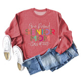 One Proud Senior Mom Leopardenmuster Buchstaben Rundhals Weit Langarm Große Größe Pullover Damen