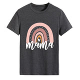 Mama Rainbow Love Letter Rundhalsausschnitt Lockeres Druckmuster Kurzärmeliges T-Shirt