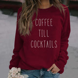 CAFÉ TILL COCKTAILS LETTRE COL ROND Lâche FEMME MANCHES LONGUES SWEAT-SHIRT OVERSIZE