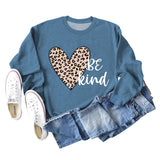 Be Kind – sweat-shirt à manches longues et col ras du cou pour femme, imprimé léopard
