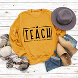 TEACH THEM TO BE KIND Love Letter Round Neck Loose Casual Long Sleeve Sweater