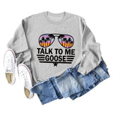 TALK TO ME GOOSE Letter Print Loose Long Sleeve Round Neck Sweater