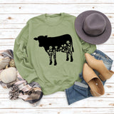 Women's Autumn and Winter Long-sleeved Shirt Flowers and Grass Cattle Print Round Neck Loose Sweater