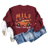 Milf Man I Love Fall Pumpkin Truck Print Long Sleeve Sweatshirt Woman