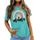 Mama Rainbow Love Letter Rundhalsausschnitt Lockeres Druckmuster Kurzärmeliges T-Shirt