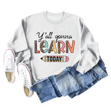 Y'all Gona Learn Today Lettre Chemise à manches longues imprimé léopard Grand pull