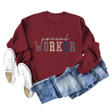 Spot Social Worker Letter Loose Casual Long-sleeved Shirt Round Neck Sweater