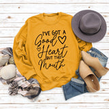 Sweat-shirt ample à manches longues et col rond avec lettres patchwork I'V GOT A Good