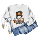 ONE THANKFUL MAMA Sweatshirt mit Buchstaben-Kürbis, Halloween, Rundhalsausschnitt, langärmelig, große Größe