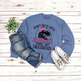 Rundhals-Oberteil, langärmliges, lockeres Sweatshirt mit DON'T MESS-Aufdruck