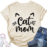 Chat Maman Lettre Col Rond Large Chat Lâche Décontracté Manches Courtes T-shirt Femme