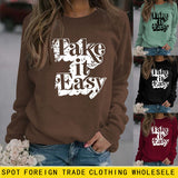 Take It Easy Letter Loose Damen Langarm Sweatshirt Übergröße Damen