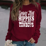 RAISIN HELL WITH Fashionable Women's Round Neck Long Sleeved Shirt Loose Sweater