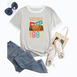 Vintage 1983 Lustiges Muster Damen Kurzarm Bluse T-Shirt