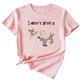 T-shirt manches courtes col rond femme, décontracté, imprimé graphique ludique, I Don't Give A