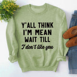Rundhals-Oberteile, langärmliges, lockeres Sweatshirt mit Y'ALL THINK-Print
