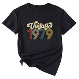 Rundhals 1979 Damen T-Shirt Vintage Buchstabendruck Kurzarm