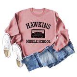 HAWKINS MIDDLE Letter Damen Pullover mit Rundhalsausschnitt, langen Ärmeln, Übergröße