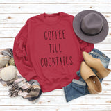 CAFÉ TILL COCKTAILS LETTRE COL ROND Lâche FEMME MANCHES LONGUES SWEAT-SHIRT OVERSIZE