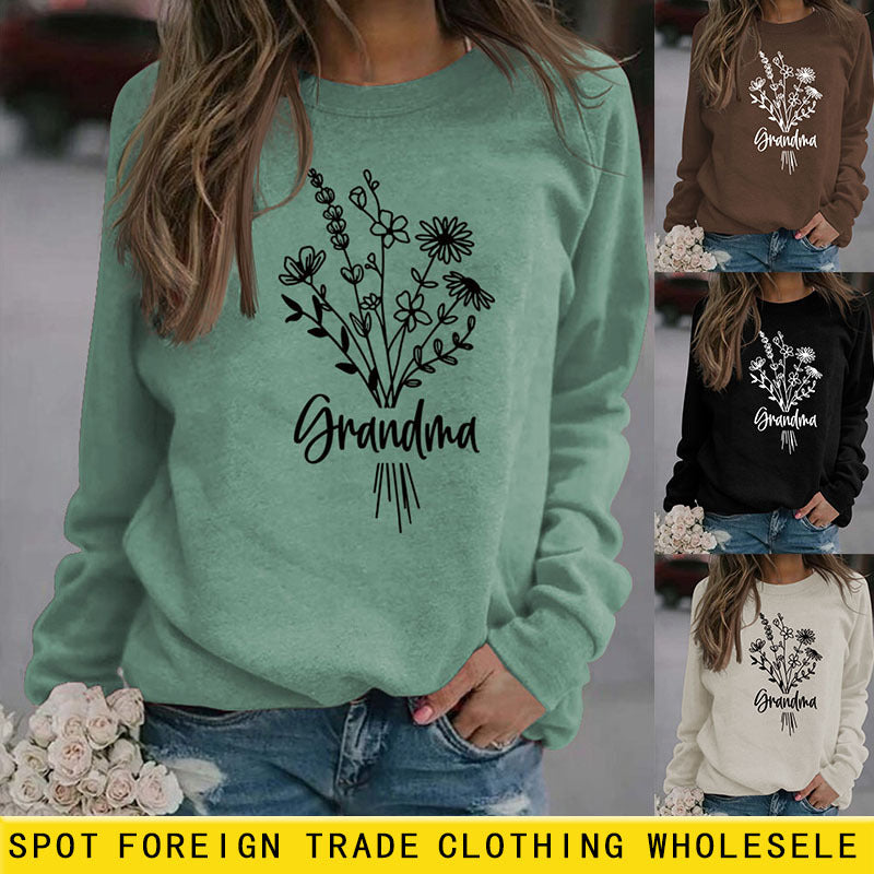 Grand-mère plante fleur lettres pull à manches longues grande taille