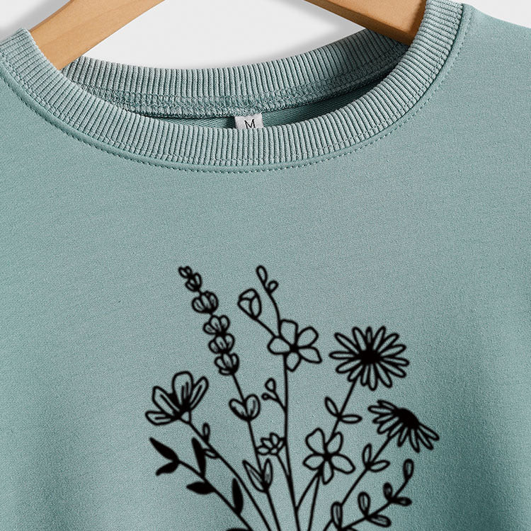 Grand-mère plante fleur lettres pull à manches longues grande taille