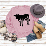 Women's Autumn and Winter Long-sleeved Shirt Flowers and Grass Cattle Print Round Neck Loose Sweater