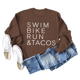SWIM BIKE RUN TACOS BUCHSTABEN LOCKERES DAMEN SWEATSHIRT