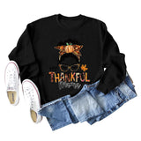 ONE THANKFUL MAMA Sweatshirt mit Buchstaben-Kürbis, Halloween, Rundhalsausschnitt, langärmelig, große Größe