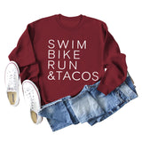 SWIM BIKE RUN TACOS BUCHSTABEN LOCKERES DAMEN SWEATSHIRT
