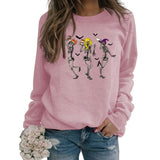 Langärmliger Pullover mit Rundhalsausschnitt und Totenkopf-Print für Damen