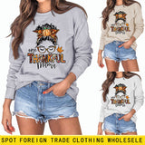 ONE THANKFUL MAMA Sweatshirt mit Buchstaben-Kürbis, Halloween, Rundhalsausschnitt, langärmelig, große Größe