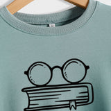 Livre Nerd Lunettes Livre Imprimé Lâche Fond Manches Longues Pull Grande Taille